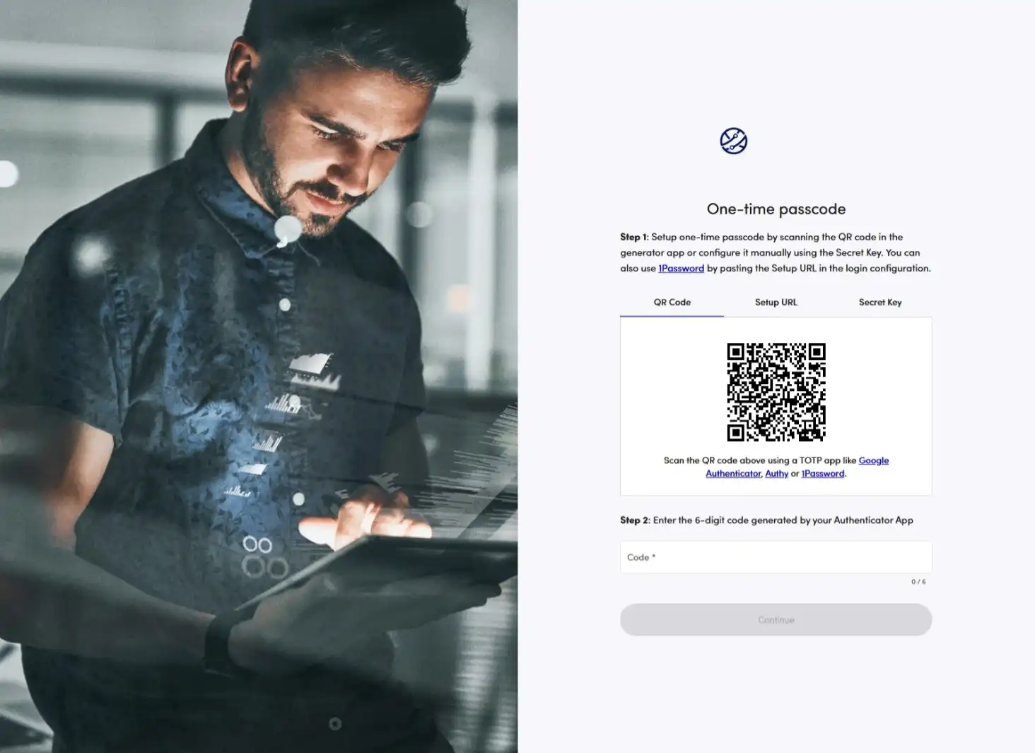 Screenshot of MFA setup page with QR code