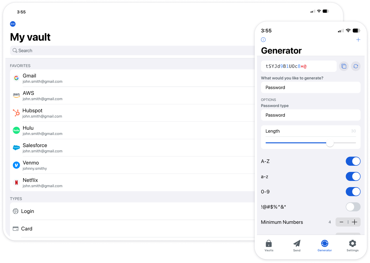Bitwarden password manager on tablet and mobile devices